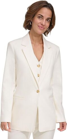 DKNY Womens Solid Linen One-Button Blazer White 12 in Saudi Arabia