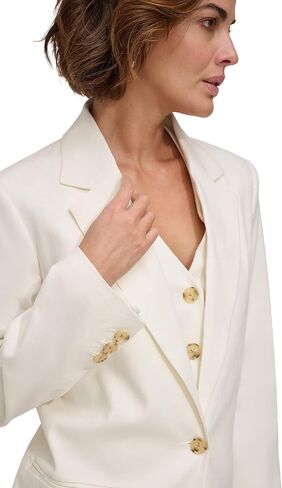 DKNY Womens Solid Linen One-Button Blazer White 12 in Saudi Arabia