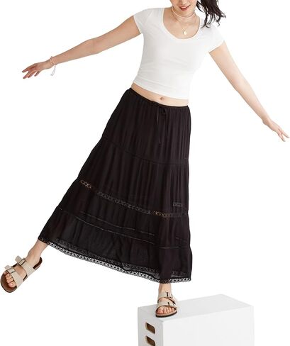 AEROPOSTALE Women's Lace Trim Solid Maxi Skirt in Saudi Arabia