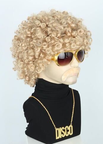 Topcosplay Men or Women Afro Wig Blonde 70s 80s Disco Hippies Rock Party Outfit Short Curly Wigs Halloween Costume Accessories 5pcs Set in Saudi Arabia
