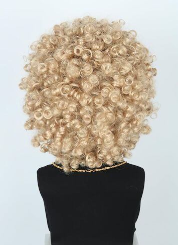 Topcosplay Men or Women Afro Wig Blonde 70s 80s Disco Hippies Rock Party Outfit Short Curly Wigs Halloween Costume Accessories 5pcs Set in Saudi Arabia