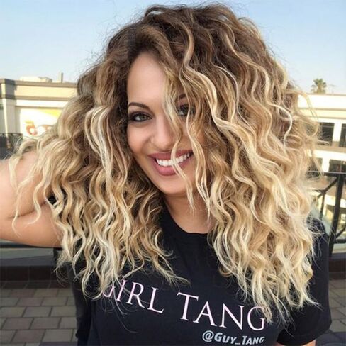 Long Brown Mixed Blonde Wigs for Daily Use Fashion Ombre Heat Resistance Synthetic Curly Wavy Wig Cosplay Party Hair Replacement Wigs for Women Natural Looking in Saudi Arabia