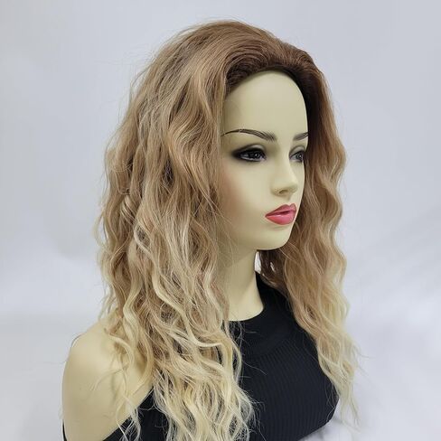 Long Brown Mixed Blonde Wigs for Daily Use Fashion Ombre Heat Resistance Synthetic Curly Wavy Wig Cosplay Party Hair Replacement Wigs for Women Natural Looking in Saudi Arabia