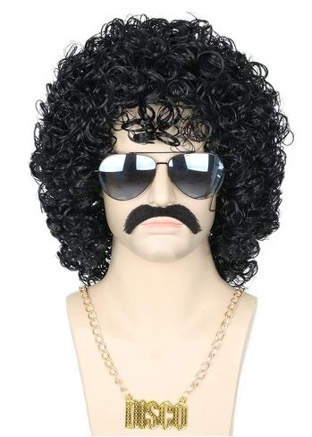Topcosplay Men or Women Afro Wig Blonde 70s 80s Disco Hippies Rock Party Outfit Short Curly Wigs Halloween Costume Accessories 5pcs Set in Saudi Arabia
