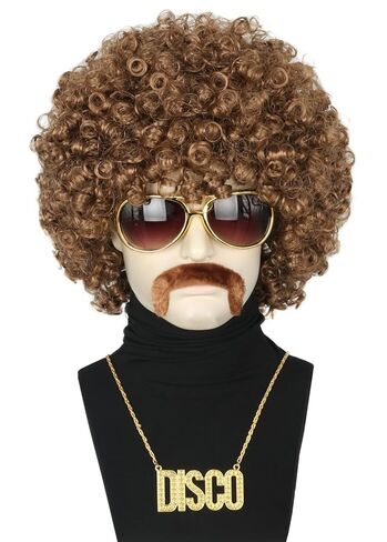 Topcosplay Men or Women Afro Wig Blonde 70s 80s Disco Hippies Rock Party Outfit Short Curly Wigs Halloween Costume Accessories 5pcs Set in Saudi Arabia
