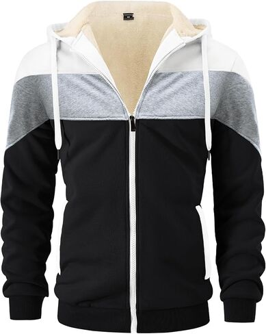 Gihuo Men's Winter Sherpa Fleece Lined Hoodie Color Block Full Zip Hooded Sweatshirt in Saudi Arabia
