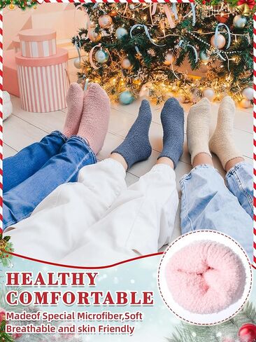 24 Sets Christmas Sock Gifts Holiday Xmas Fluffy Winter Warm Socks Bulk and Colorful Creative Fun Tags and Bags for Women Holiday Party Goodie Bag in Saudi Arabia