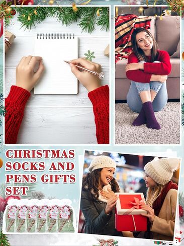 24 Sets Christmas Sock Gifts Holiday Xmas Fluffy Winter Warm Socks Bulk and Colorful Creative Fun Tags and Bags for Women Holiday Party Goodie Bag in Saudi Arabia