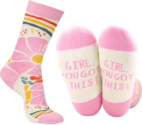 InnoBeta You Got This Gifts for Women – “Girl, You Got This!" Floral Crew Socks, One Size – Inspirational Pink Gift for Girls, Friends, Daughters, Birthday or Graduation in Saudi Arabia