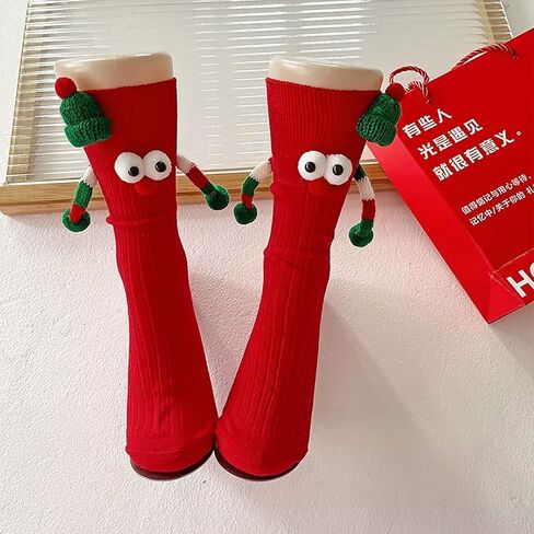 Christmas Hand in Hand Socks - Funny Xmas Couple Magnetic Holding 3D Doll Friendship Socks for Women, Men, Kids in Saudi Arabia