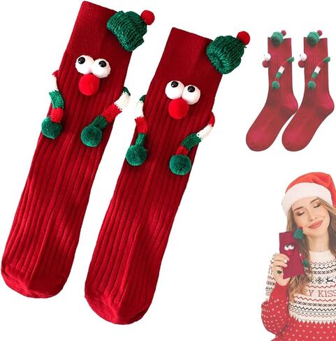 Christmas Hand in Hand Socks - Funny Xmas Couple Magnetic Holding 3D Doll Friendship Socks for Women, Men, Kids in Saudi Arabia