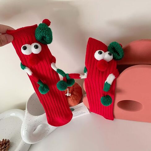 Christmas Hand in Hand Socks - Funny Xmas Couple Magnetic Holding 3D Doll Friendship Socks for Women, Men, Kids in Saudi Arabia