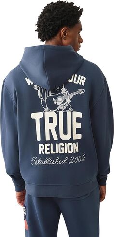 True Religion Men's Patch Vintage Zip Up Hoodie – Full Zip Sweatshirt in Saudi Arabia