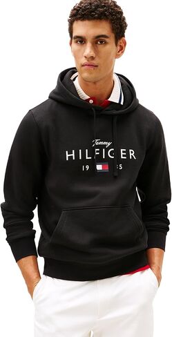 سويت شيرت بقلنسوة من القطن متوسط ​​الوزن للرجال من Tommy Hilfiger مع شعار مطبوع ورباط in Kuwait