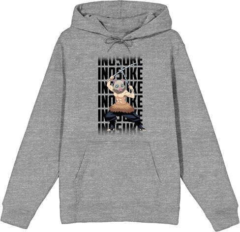 Bioworld Demon Slayer Inosuke Repeat Name Text Adult Athletic Heather Long Sleeve Hooded Sweatshirt in Saudi Arabia