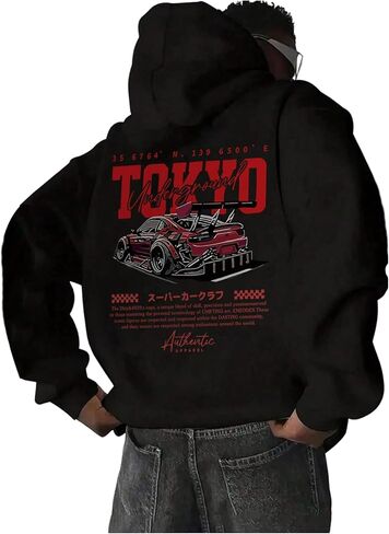 GORGLITTER Men's Car Hoodies Vintage Y2k Long Sleeve Streetwear Hooded Sweatshirt in Saudi Arabia