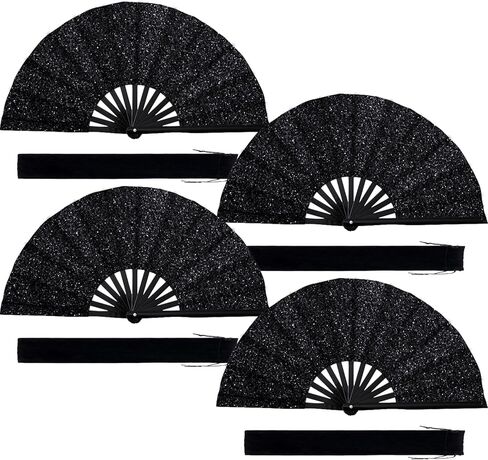 4 قطع من مروحة قابلة للطي كبيرة لامعة - مروحة يدوية منبثقة للرقص على الخط ومراوح طقطقة للأحذية على الرقص على الأرض، والحفلات، وEDM، والزفاف، وفي الهواء الطلق، والديكور in Kuwait