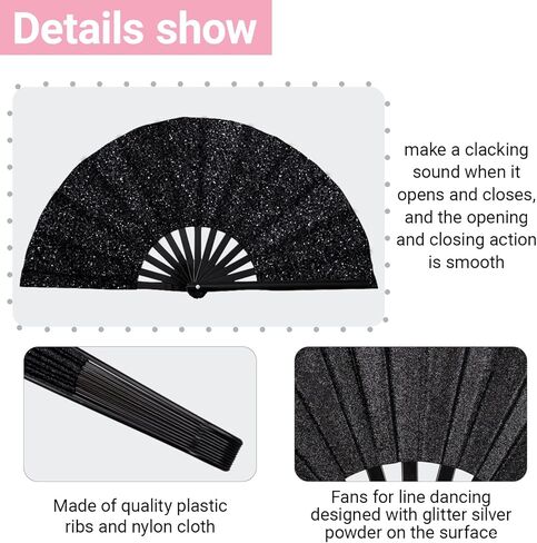 4 قطع من مروحة قابلة للطي كبيرة لامعة - مروحة يدوية منبثقة للرقص على الخط ومراوح طقطقة للأحذية على الرقص على الأرض، والحفلات، وEDM، والزفاف، وفي الهواء الطلق، والديكور in Kuwait