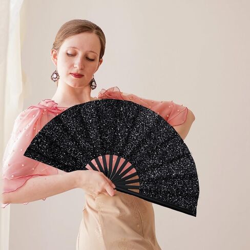 4 قطع من مروحة قابلة للطي كبيرة لامعة - مروحة يدوية منبثقة للرقص على الخط ومراوح طقطقة للأحذية على الرقص على الأرض، والحفلات، وEDM، والزفاف، وفي الهواء الطلق، والديكور in Kuwait