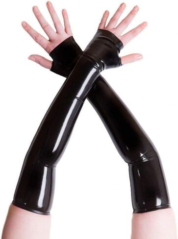 Latex Fingerless Long Gloves (Opera Length) Fetish - Black (Large) in Saudi Arabia