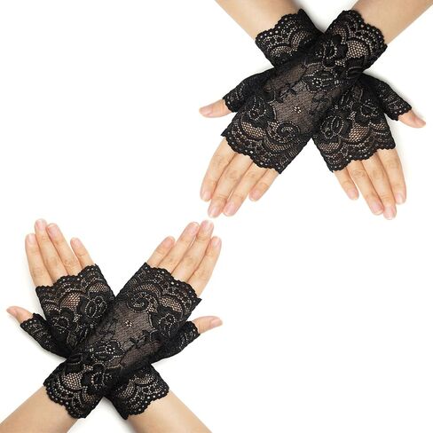 قفازات دانتيل بدون أصابع للنساء، قفازات دانتيل كلاسيكية لحفلات الزفاف وحفلات الشاي وإكسسوارات العشرينيات من القرن الماضي in Kuwait