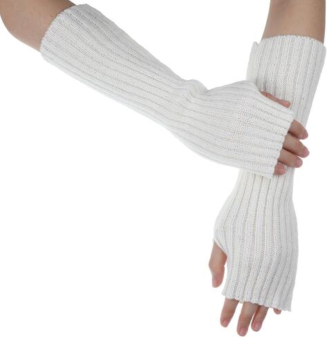 White Y2K Arm Warmers, White Long Fingerless Knitted Gloves with Thumb Hole, Harajuku Kawaii Punk Gothic Arm Sleeves for Women & Men, Grunge Accessories for Band Party Halloween Christmas in Saudi Arabia