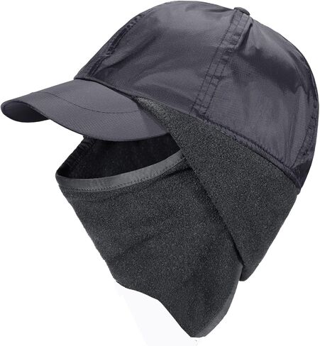 Winter Running Hat Fleece Baseball Caps with Ear Flap Water-Repellent Warm Brimmed Hats for Cold Weather, Black in Saudi Arabia
