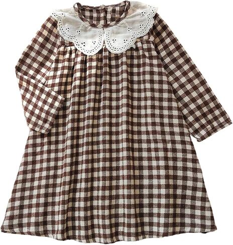 SOLY HUX Toddler Girl's Plaid Gingham Smocked Dress Cute Doll Collar Long Sleeve Babydoll Fall Dresses in Saudi Arabia