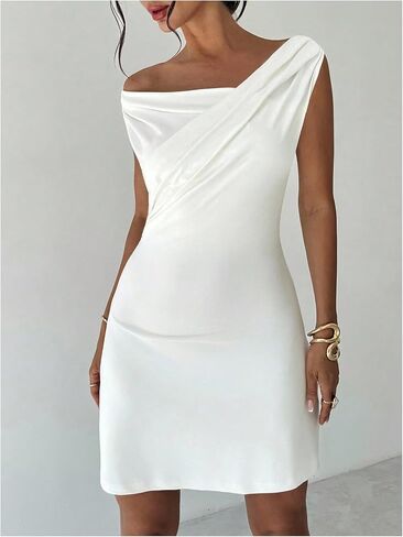 GORGLITTER Women's Sexy Off The Shoulder Bodycon Mini Dress Sleeveless Ruched Birthday Cocktail Party Pencil Short Dress in Saudi Arabia