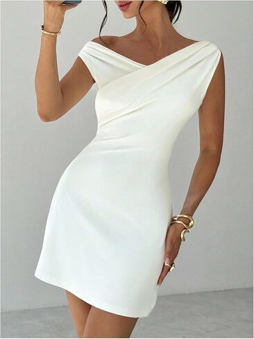 GORGLITTER Women's Sexy Off The Shoulder Bodycon Mini Dress Sleeveless Ruched Birthday Cocktail Party Pencil Short Dress in Saudi Arabia