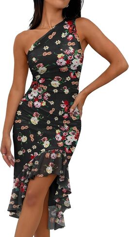 فساتين Caracilia للنساء بكتف واحد Bodycon Ruched شبكي لحفلات الكوكتيل وحفلات الزفاف للضيوف فستان ميدي رسمي مثير لصيف 2026 in Saudi Arabia