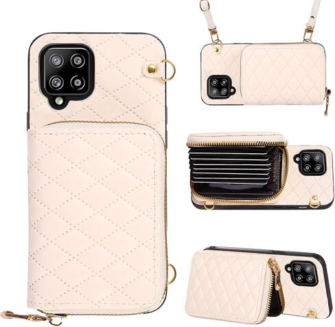 Detachable Crossbody Strap Wallet Case for Samsung Galaxy A32 5G 2021 6.5 inch Zipper Purse, Multi Card Slots and PU Leather Stand Phone Cover for M32 G5 A 32 32A S32 SM-A326U A326U Women Beige in Saudi Arabia