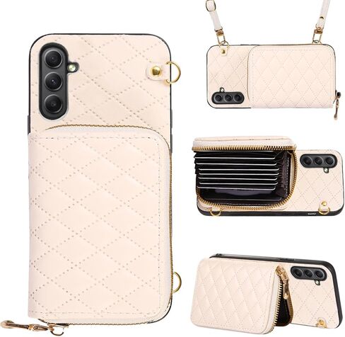 Detachable Crossbody Strap Wallet Case for Samsung Galaxy A32 5G 2021 6.5 inch Zipper Purse, Multi Card Slots and PU Leather Stand Phone Cover for M32 G5 A 32 32A S32 SM-A326U A326U Women Beige in Saudi Arabia