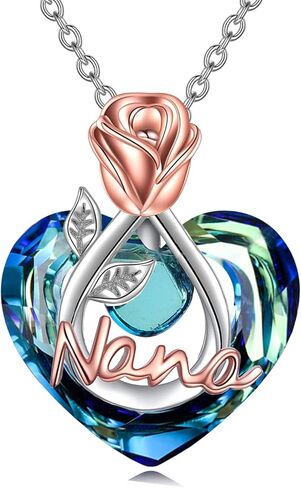 POPKIMI Rose Flower Love Heart Necklaces Gifts for Mom/Grandma Nana/Wife/Aunt/Daughter Birthday Jewelry Gifts 925 Sterling Silver Crystal Jewelry Rose Flower Love Heart Pendant Necklace for Women in Kuwait