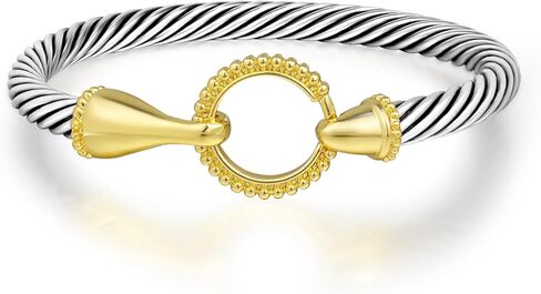 أساور Wiilkac للنساء بلونين - سوار كابل الإسورة سلك فضي ملتوي - خطاف ذهبي عتيق أساور معدنية مختلطة هدية مجوهرات in Kuwait