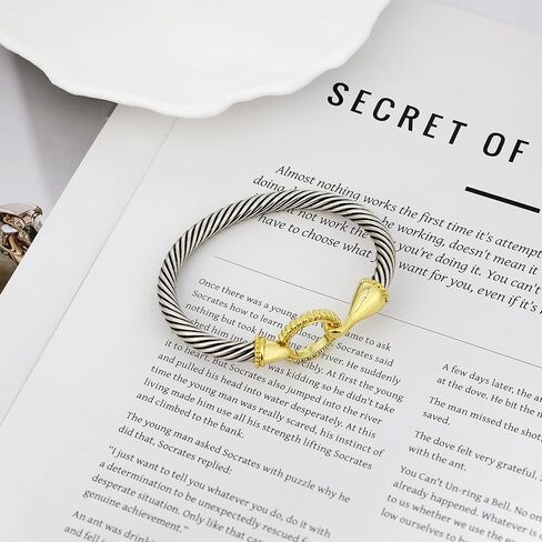 أساور Wiilkac للنساء بلونين - سوار كابل الإسورة سلك فضي ملتوي - خطاف ذهبي عتيق أساور معدنية مختلطة هدية مجوهرات in Kuwait