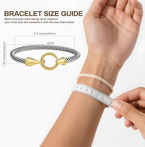 أساور Wiilkac للنساء بلونين - سوار كابل الإسورة سلك فضي ملتوي - خطاف ذهبي عتيق أساور معدنية مختلطة هدية مجوهرات in Kuwait