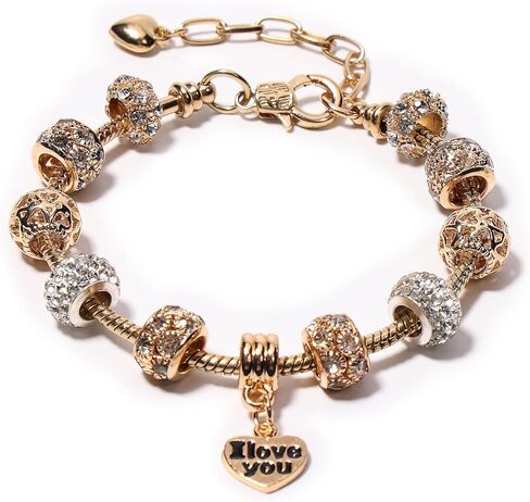 AICase Charm Bracelet for Women/Silver Plated Cuff Bangle Jewelry Gifts with Beads,Charms, and Adjustable Snake Chain Bracelet Birthday Jewelry Gift for Women Her MoM/Sister/Friends/Wife/Grandma in Saudi Arabia