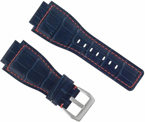 Ewatchparts 24mm Leather Watch Band Strap Compatible With Bell & Ross BR-01-03 Blue With With Red Stitching in Saudi Arabia