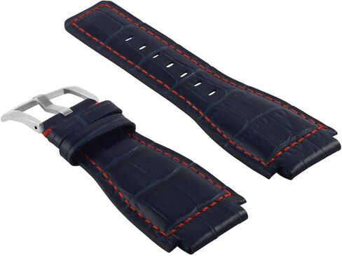 Ewatchparts 24mm Leather Watch Band Strap Compatible With Bell & Ross BR-01-03 Blue With With Red Stitching in Saudi Arabia