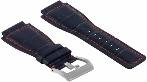 Ewatchparts 24mm Leather Watch Band Strap Compatible With Bell & Ross BR-01-03 Blue With With Red Stitching in Saudi Arabia