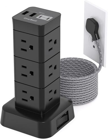 Tower Surge Protector Power Strip 10 ft,Long Flat Extension Cord with Multiple Outlets, 8 AC Outlets with 4 USB Ports, Desktop Charging Station for Multiple Devices, for Home Office College Dorm in Saudi Arabia