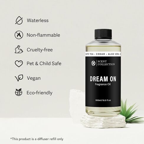 رائحة الفنادق الفاخرة Dream On Diffuser Oil بدون ماء علاج عطري أساسي للهواء البارد وموزعات السيارات - إعادة تعبئة طويلة الأمد للغرفة الكبيرة والمنزل - غير سام، شاي أبيض مميز (20 مل / 0.68 أونصة سائلة) in Kuwait