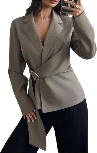 GORGLITTER Women's Long Sleeve Fitted Lightweight Blazer Jacket Fall Business Casual Dressy Wrap Metal Work Blazer 2025 in Saudi Arabia