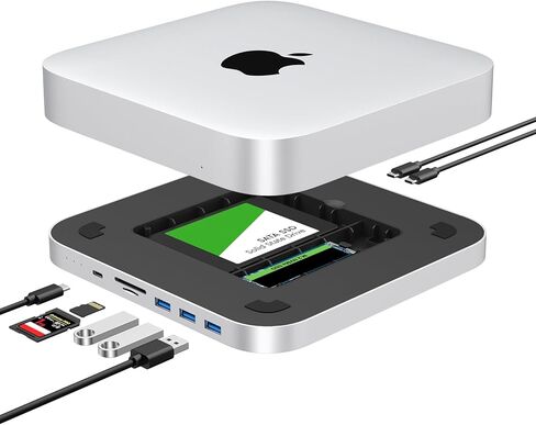 Mac Mini Dock, Docking with Dual SSD Enclosure- Fits M.2 NVMe SSD and 2.5in SSD, 4K HDMI, USB C 10Gbps, SD/TF Card Readers, Mac Mini Hub for Mac Mini M1/M2/Mac Studio| Accessories in Saudi Arabia