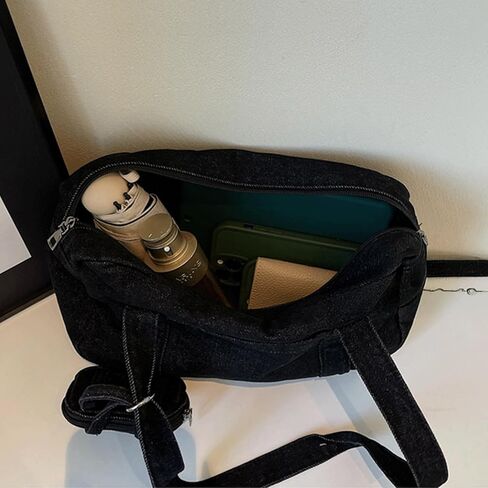 Bowler Bag Slouchy Denim Hobo Tote Bowling Bag Purse with Mini Coin Pouch Washed Jean Vintage Boston Handbag for Women in Saudi Arabia