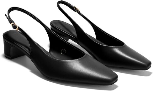 Coutgo Womens Chunky Low Heels Slingback Pumps Closed Square-Pointed Toe Work Office Dress Shoes in Saudi Arabia