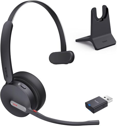 Yealink WH64 Hybrid Mono Wireless Headset with DECT Dongle, 492ft Range,Teams Zoom,Skype, UC Bluetooth Single On Ear Headphones with 3X Noise Cancelling Mic, 26H Talk Time, Office PC, Computer, Phone in Saudi Arabia