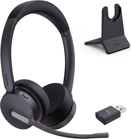 Yealink WH64 Hybrid Mono Wireless Headset with DECT Dongle, 492ft Range,Teams Zoom,Skype, UC Bluetooth Single On Ear Headphones with 3X Noise Cancelling Mic, 26H Talk Time, Office PC, Computer, Phone in Saudi Arabia