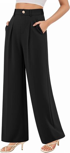 Women's High Waisted Wide Leg Pants - Business Casual Work Trousers for Office, Regular Fit in Saudi Arabia